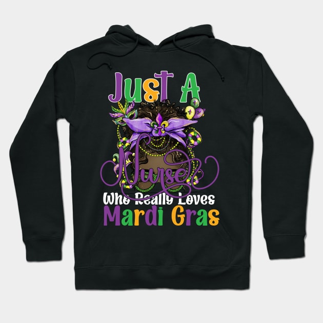 Mardi Gras Messy Bun Black nurse for a carnival party Hoodie by click2print